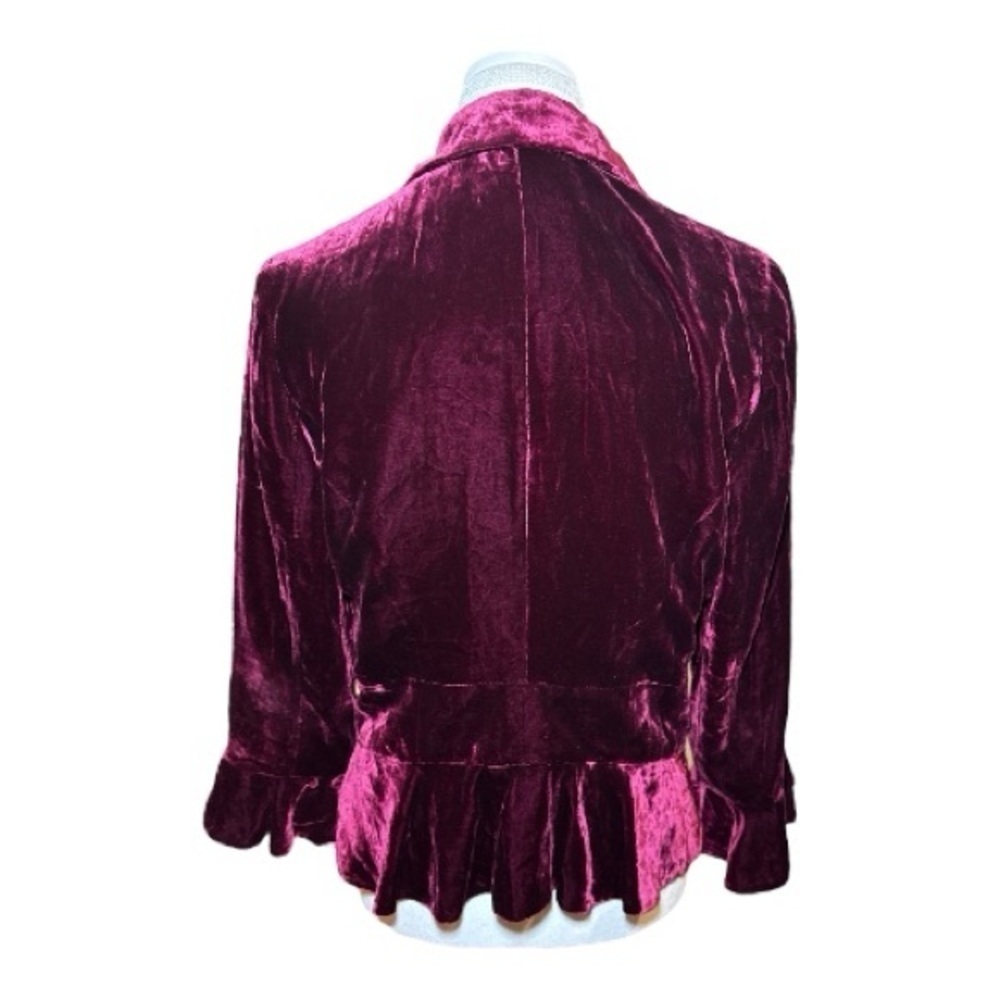 Lauren Ralph Lauren Burgundy Silk Velvet Blouse Sz 10 Button Front Holiday Party - Picture 7 of 11